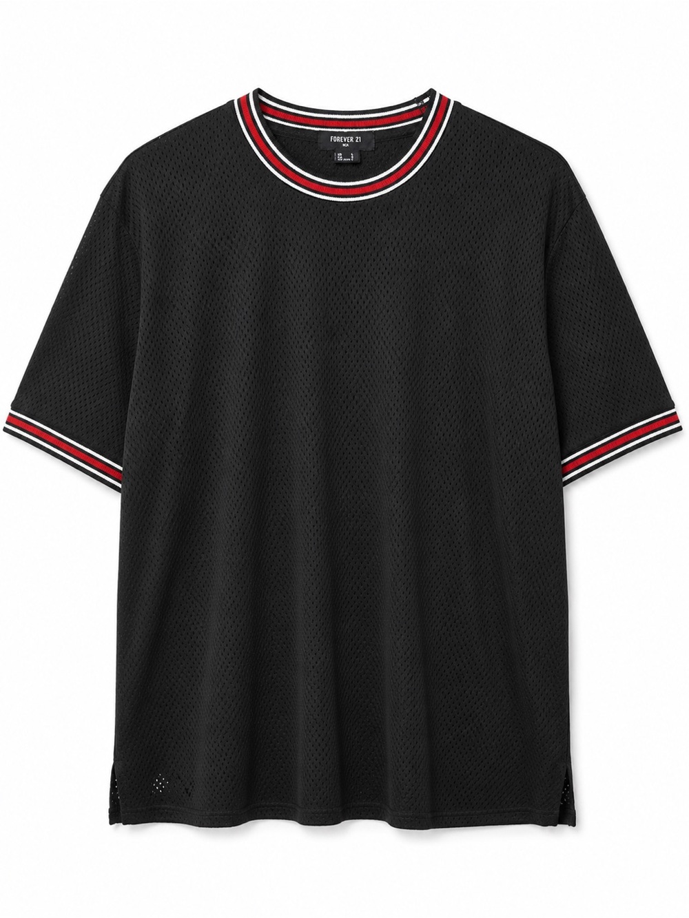 Forever 21 Black Mesh Short-Sleeve Crew with Red and White Trim